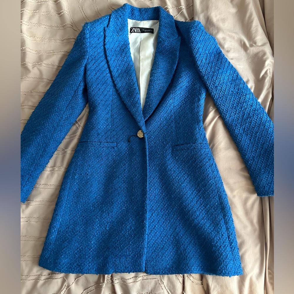 Blue Zara Tweed Blazer